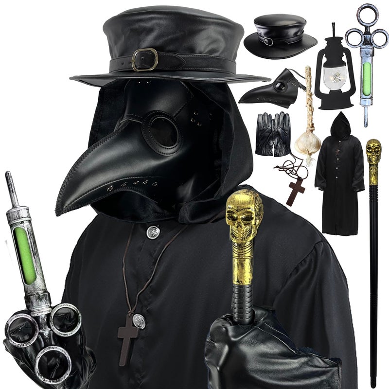 Absolute Vibe Plague Doctor Bird Mask and Hat Combo Set Halloween Costume Steampunk Cosplay Props (L, BLACK-001) - Image 2